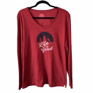 Women’s Life Is Good Long Sleeve Outdoor Graphic V-Neck Tee Red Size XXL